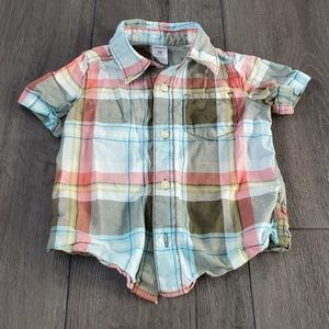 18M Turquoise-Brown Plaid Button Down
